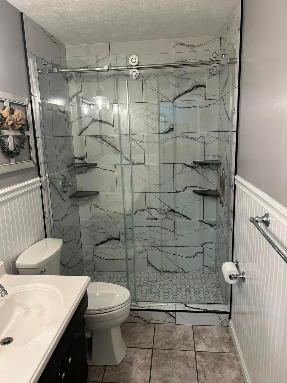 Marble Shower with Glass Slider
