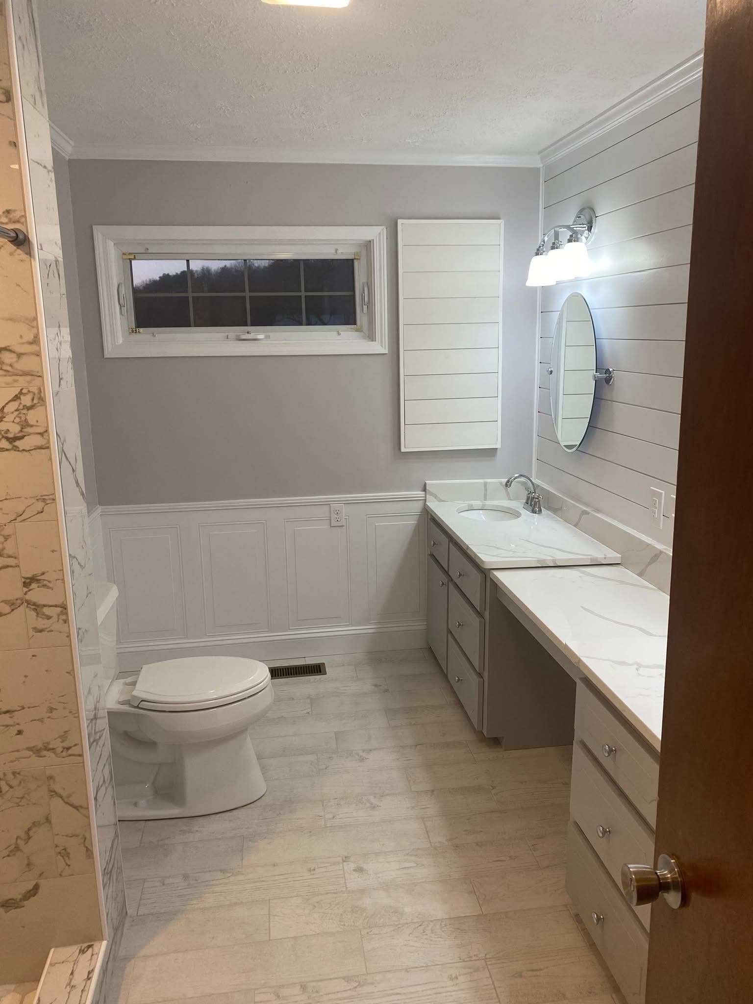Mountain-View Bath with Shiplap