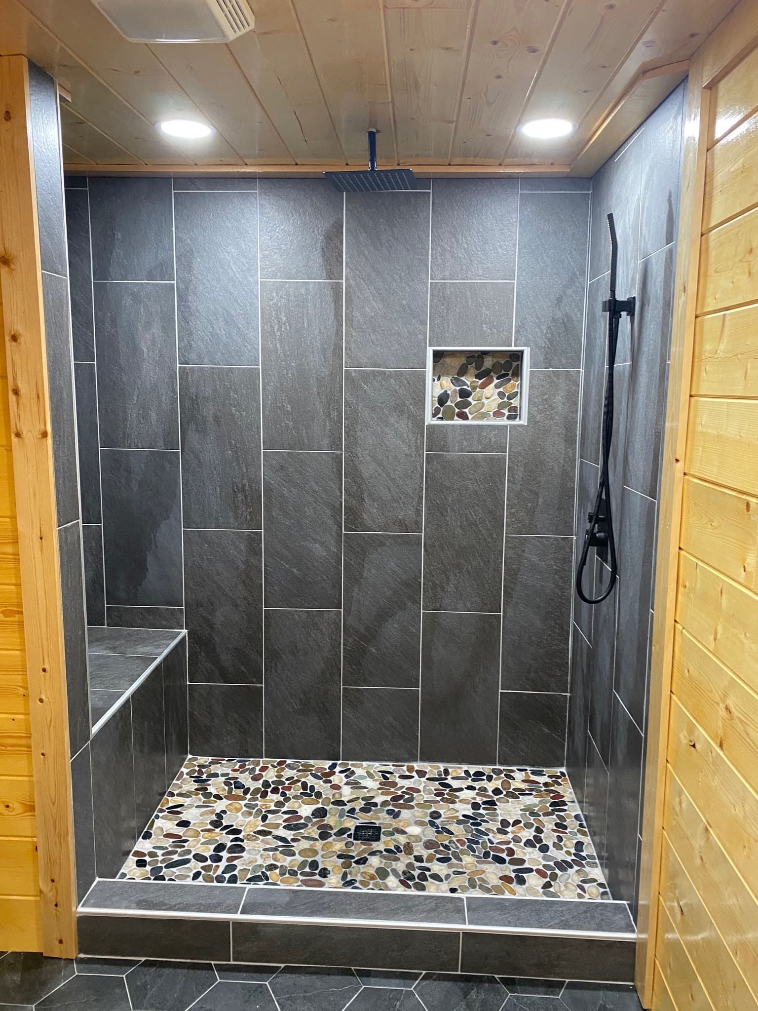 Slate Shower with Pebble Floor