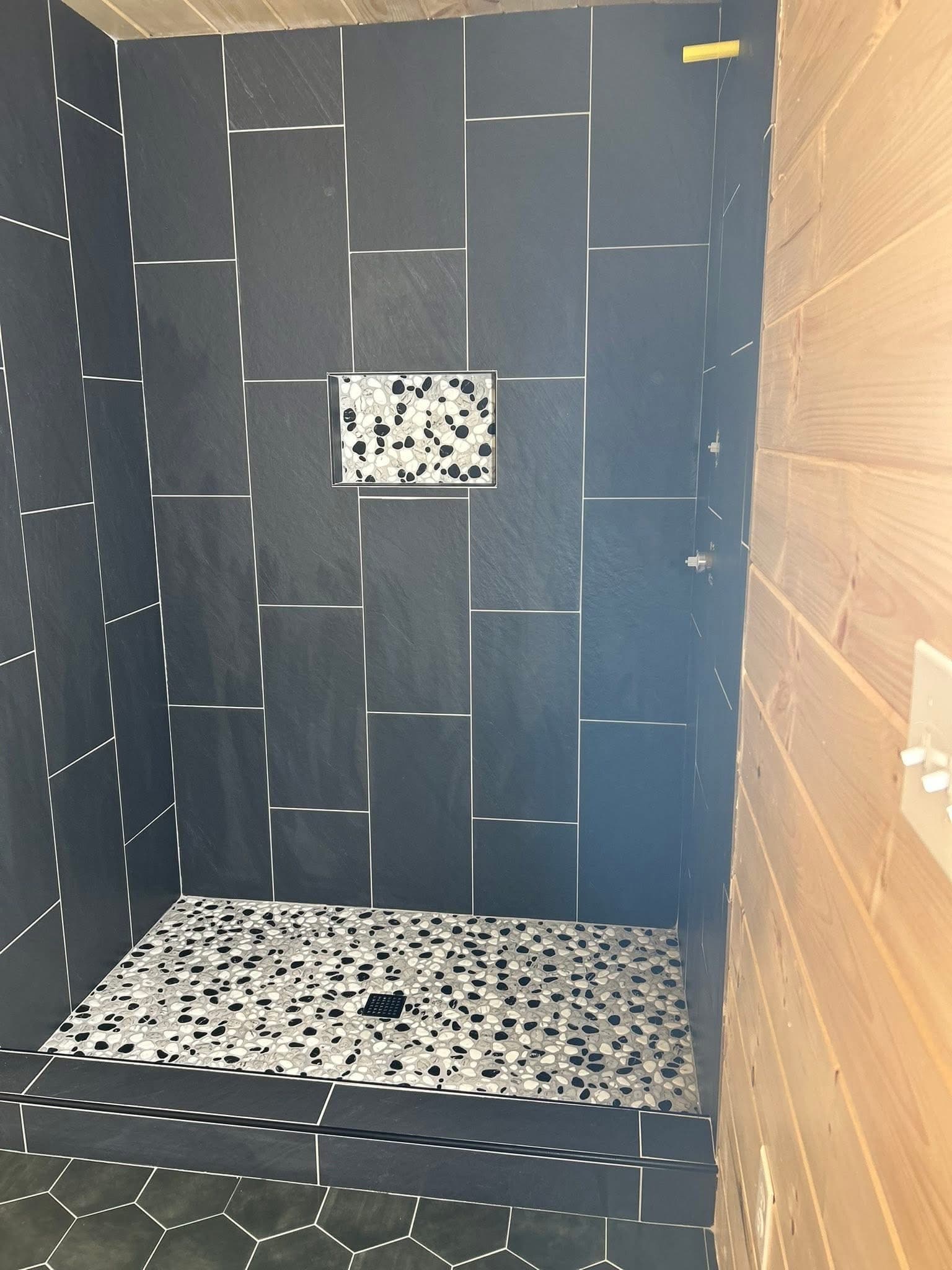 Slate Pebble Shower in Cabin