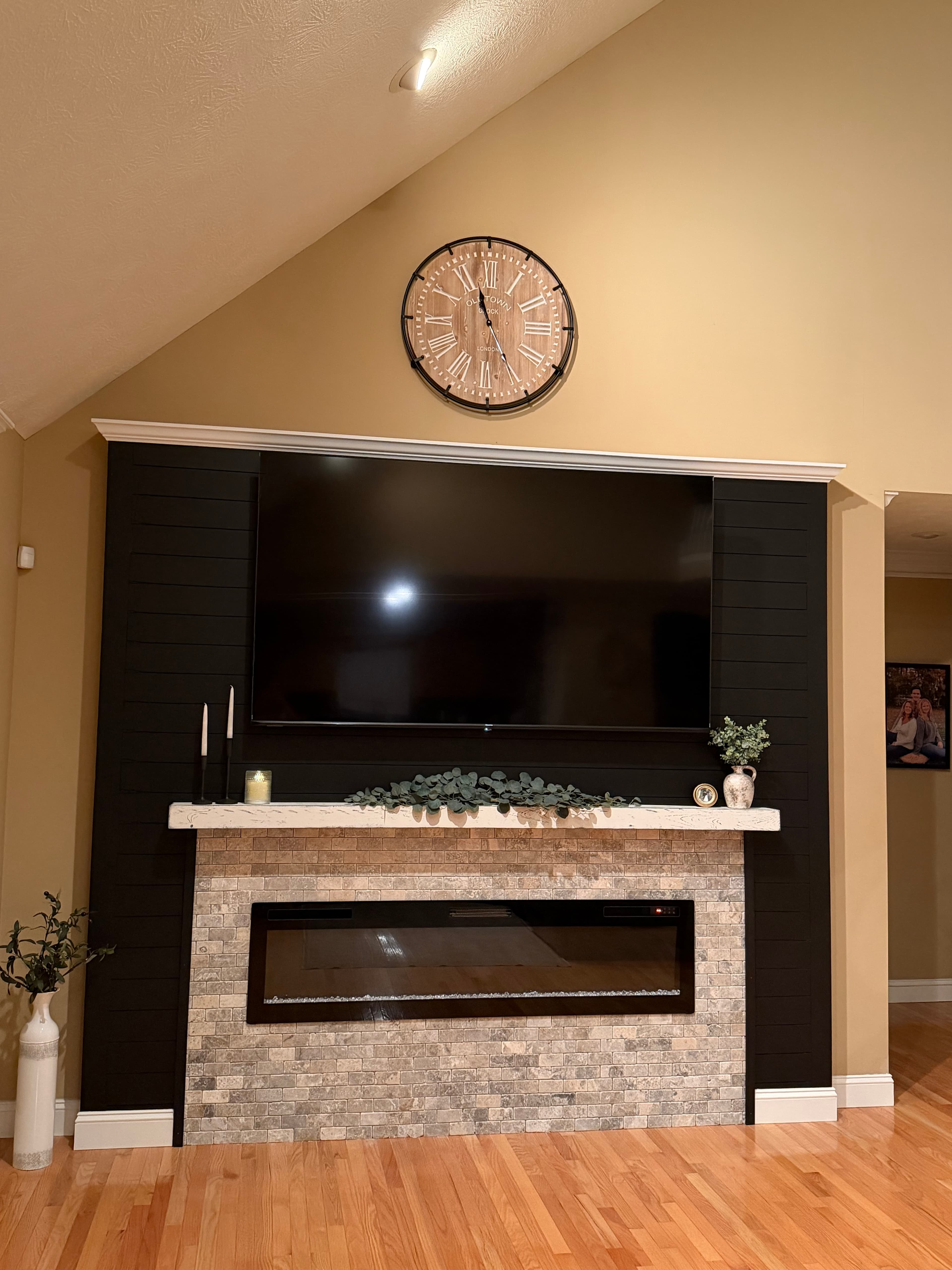 Stone Fireplace with TV Niche